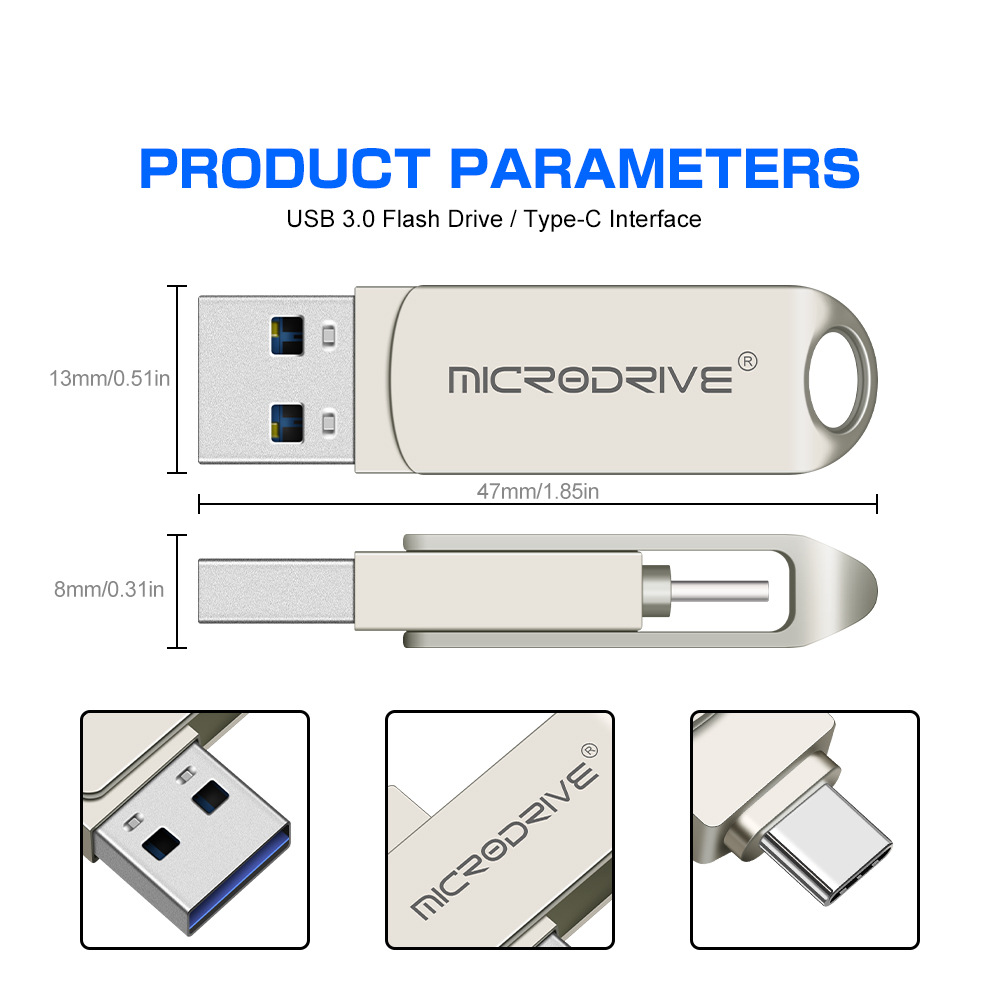 MicroDrive-2-in-1-Type-C--USB30-Flash-Laufwerk-OTG-USB-Treiber-32G-64G-128G-256G-Metal-360deg-Rotati-1945603-10